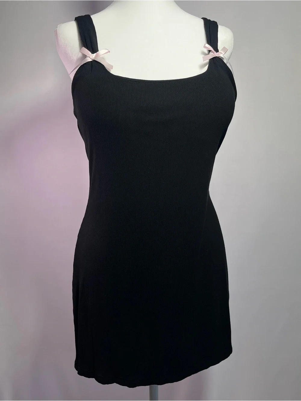 Edikted Black Ribbed Dress with Pale Pink Bows - Picture 2 of 4